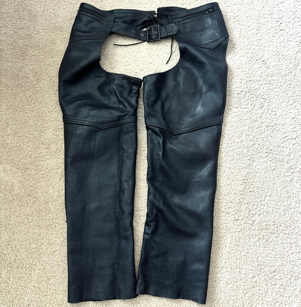 XXL Mens Genuine Leather Chaps Made In USA - Black - Biker Chaps - Pants